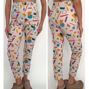 vintage Lucy & Yak colorful abstract fitted high waist stretch cotton slim pants